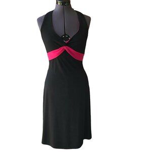B. Darlin Women's Halter Dress Black/Pink Size 5/6 V-Neck Knee-Length